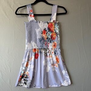 Vanilla Bay Womens Floral Fairy Boho Tank Top Size XS Blue Smocked Cottagecore